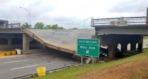 DRONE VIDEO: Truck topples May Avenue bridge over Northwest Expressway May Avenue