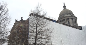 Citing safety, OMES prohibits projecting artwork on Capitol tarps projecting artwork