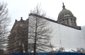 Citing safety, OMES prohibits projecting artwork on Capitol tarps projecting artwork