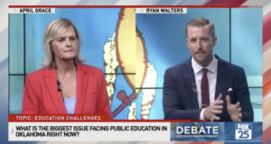 April Grace, Ryan Walters offer contrasting concerns in runoff debate April Grace, Ryan Walters, state superintendent runoff debate