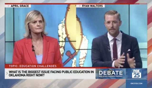 April Grace, Ryan Walters, state superintendent runoff debate