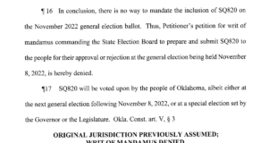 Court denies request to allow SQ 820 on Oklahoma’s November ballot SQ 820