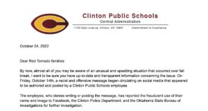 Allegedly fake message from Clinton Public Schools teacher draws protective order, HB 1775 complaint clinton public schools
