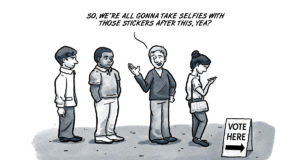 An ‘I voted’ sticker is the prize for enduring all these ads I voted stickers