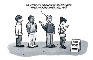 An ‘I voted’ sticker is the prize for enduring all these ads I voted stickers