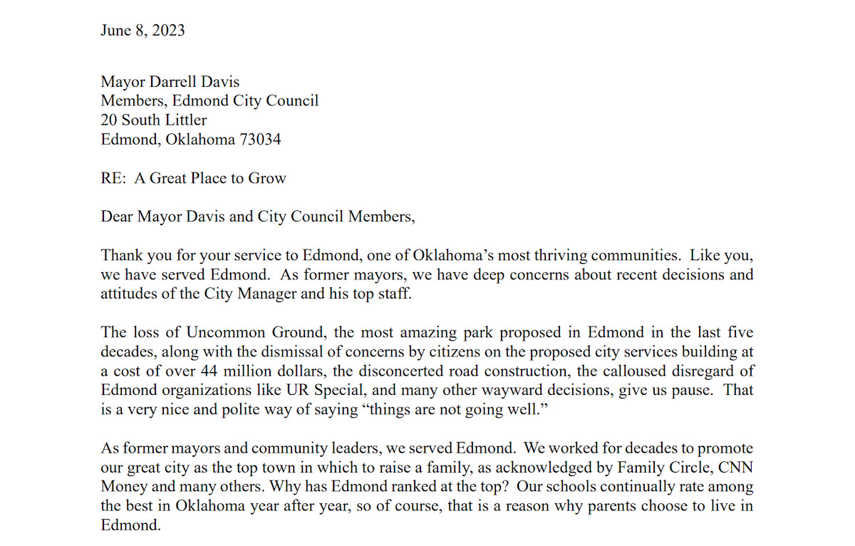 Former Edmond mayors letter