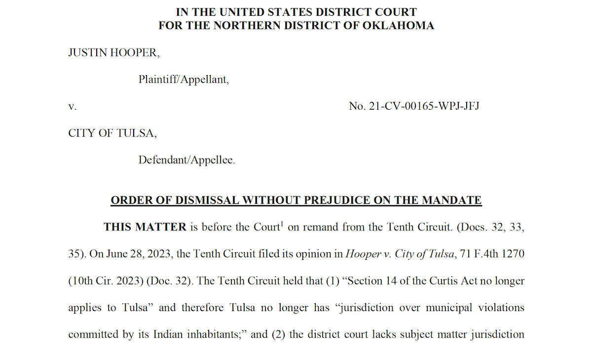 Hooper v. Tulsa dismissed