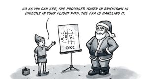 Santa Claus coming to town before Bricktown tower Bricktown tower, Santa Claus, FAA